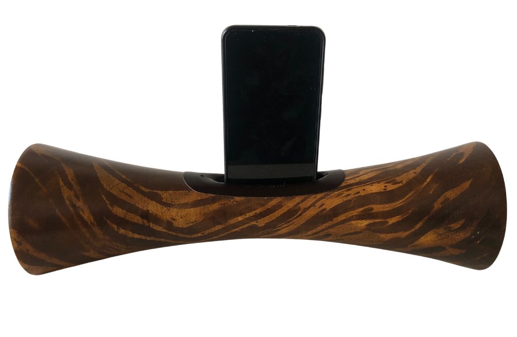 Mangobeat loupe – Enceinte artisanale en bois de manguier, taille 35 cm, écologique et 100 % sans ondes